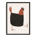 Framed illustration of a rooster on a beige background