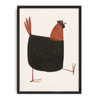 Framed illustration of a rooster on a beige background